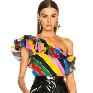 BNWOT Philosophy di Lorenzo Serafini One Shoulder Rainbow Striped Top IT38 XS S